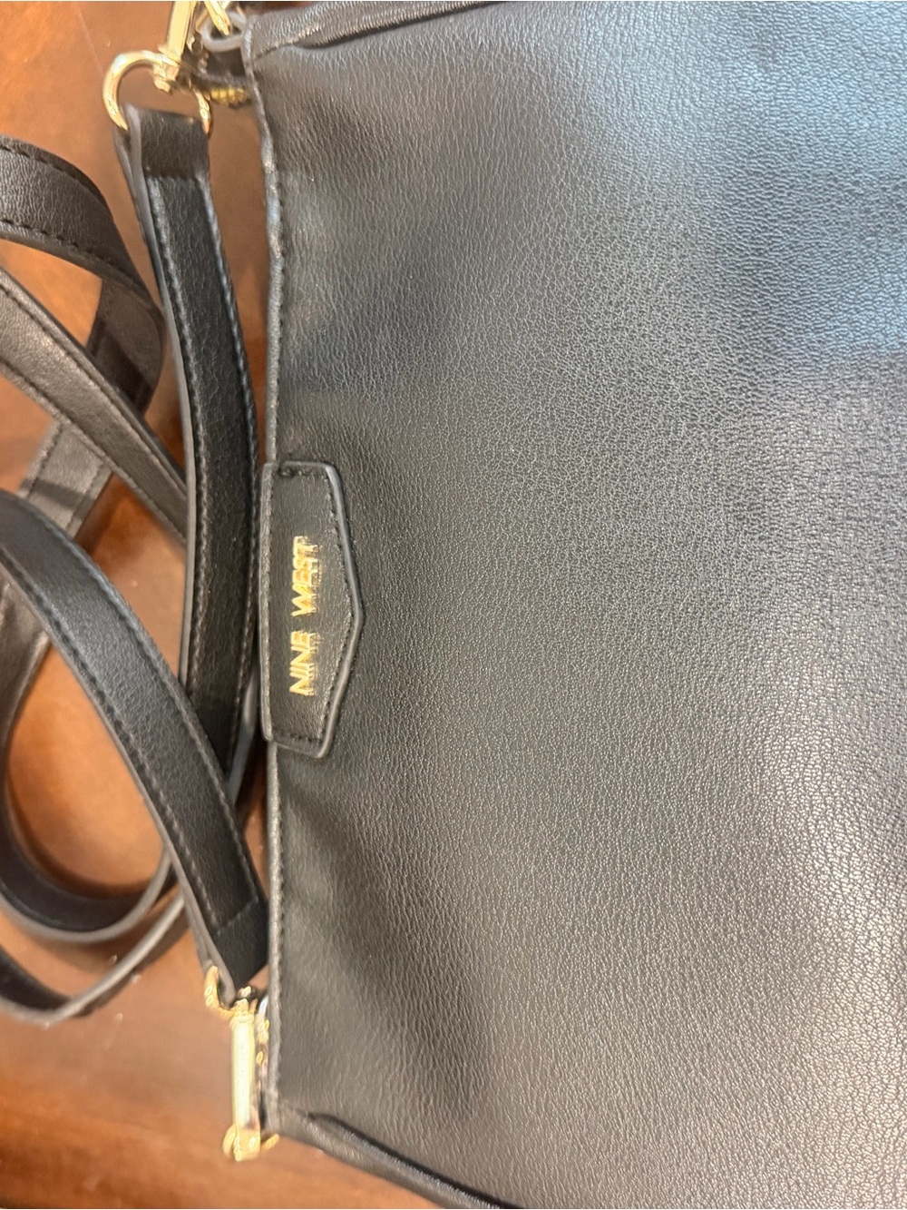 Nine West Black Faux Leather Crossbody with Gold Accents